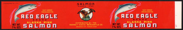 Vintage label RED EAGLE Salmon 7 3/4oz Ranney Davis Arkansas City Kansas n-mint+