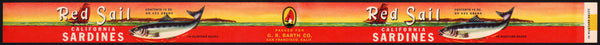 Vintage label RED SAIL California Sardines G R Barth San Francisco unused n-mint+