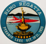 Vintage pinback pin RENO REGATTA Pyramid Lake 1959 hydroplane boat pictured n-mint