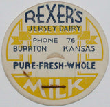 Vintage milk bottle cap REXERS JERSEY DAIRY Phone 76 Burrton Kansas unused condition