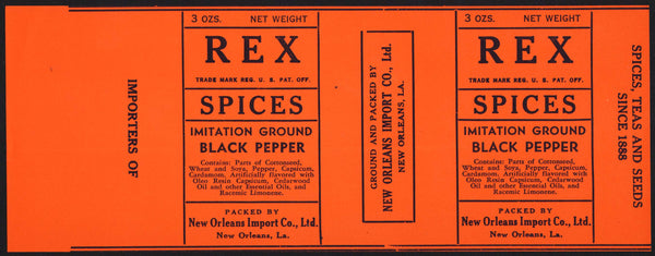 Vintage label REX SPICES Black Pepper New Orleans Louisiana 3oz new old stock