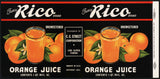 Vintage label RICO Orange Juice #1 Lake Alfred Florida 1943 new old stock n-mint
