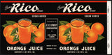 Vintage label RICO Orange Juice #4 Lake Alfred Florida 1943 new old stock n-mint