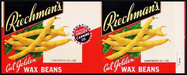 Vintage label RIECHMANS Wax Beans pictured Valley Canning Carnation Washington