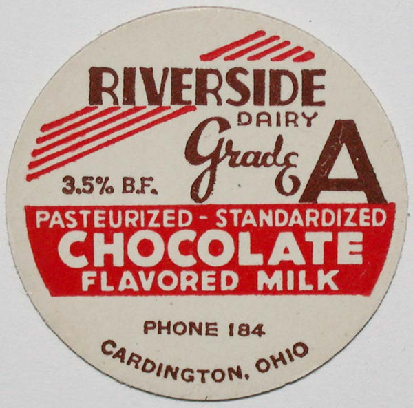 Vintage milk bottle cap RIVERSIDE DAIRY Chocolate creamer size Cardington Ohio