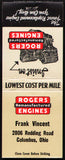 Vintage full matchbook ROGERS REMANUFACTURED ENGINES Frank Vincent Columbus Ohio