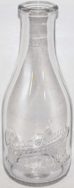 Vintage milk bottle ROSE LAWN Selected TREQ embossed quart Muskogee Oklahoma