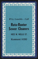 Vintage playing card ROTO-ROOTER SEWER CLEANERS blue Bluemound Milwaukee Wis