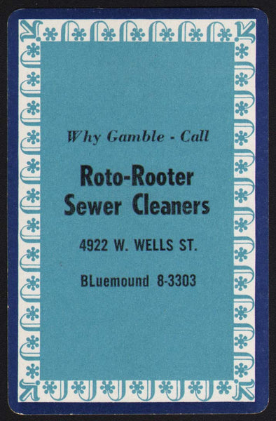 Vintage playing card ROTO-ROOTER SEWER CLEANERS blue Bluemound Milwaukee Wis
