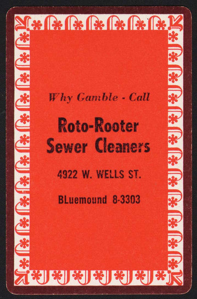 Vintage playing card ROTO-ROOTER SEWER CLEANERS orange Bluemound Milwaukee Wis