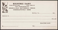 Vintage receipt ROUNTREE DAIRY milk bottle with girl and baby Suffolk Virginia