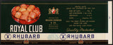 Vintage label ROYAL CLUB Rhubarb Mason Ehrman Portland Oregon unused n-mint+