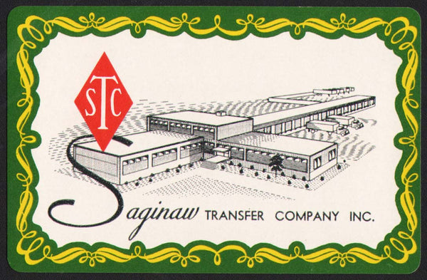 Vintage playing card SAGINAW TRANSFER COMPANY STC pictured green border Michigan