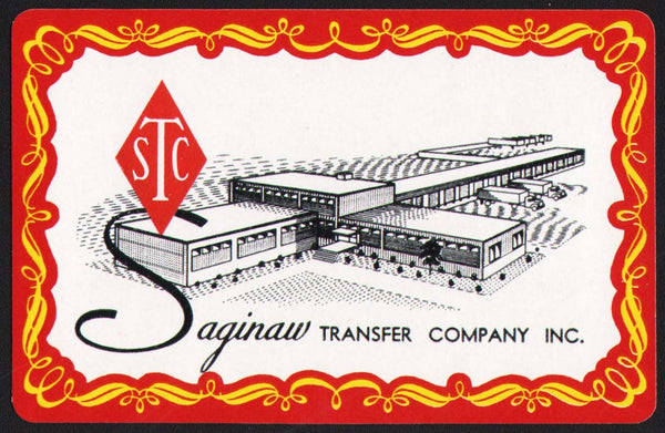 Vintage playing card SAGINAW TRANSFER COMPANY STC pictured red border Michigan