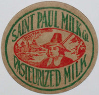 Vintage milk bottle cap SAINT PAUL MILK Puritan man and woman pictured Minnesota