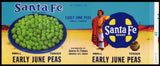 Vintage label SANTA FE Early June Peas railroad indian logo Arkansas City Kansas