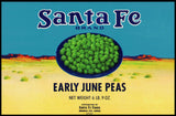 Vintage label SANTA FE Early June Peas pictured railroad Arkansas City Kansas n-mint+