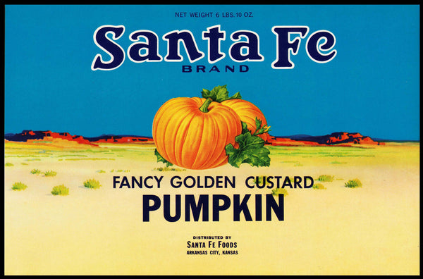 Vintage label SANTA FE Pumpkin pictured railroad Arkansas City Kansas unused n-mint+
