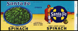Vintage label SANTA FE Spinach picture railroad indian logo Arkansas City Kansas