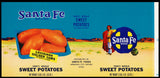 Vintage label SANTA FE Sweet Potatoes railroad indian logo Arkansas City Kansas