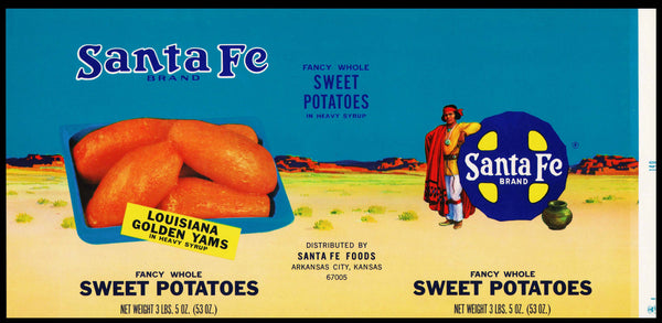 Vintage label SANTA FE Sweet Potatoes railroad indian logo Arkansas City Kansas