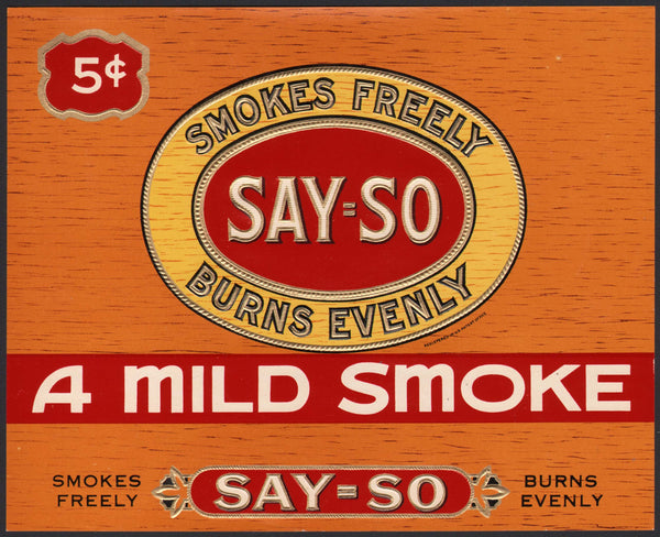 Vintage label SAY-SO cigar box inner A Mild Smoke 5 cents new old stock n-mint+