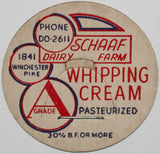 Vintage milk bottle cap SCHAAF DAIRY FARM Whipping Cream Columbus Ohio unused