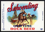 Vintage label SCHOENLING BOCK BEER ram pictured Cincinnati Ohio unused n-mint+