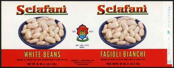 Vintage label SCLAFANI White Beans pictured Brooklyn New York unused n-mint+