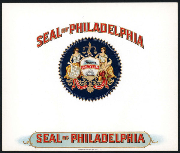 Vintage label SEAL OF PHILADELPHIA cigar box inner embossed new old stock n-mint+