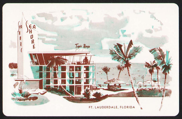 Vintage playing card SEA SHORE hotel maroon Tapis Rouge Ft Lauderdale Florida