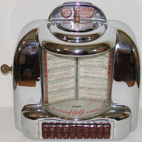 Vintage SEEBURG 100 WALL-O-MATIC jukebox complete with key red buttons original