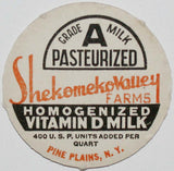 Vintage milk bottle cap SHEKOMEKO VALLEY FARMS Vitamin D Pine Plains New York