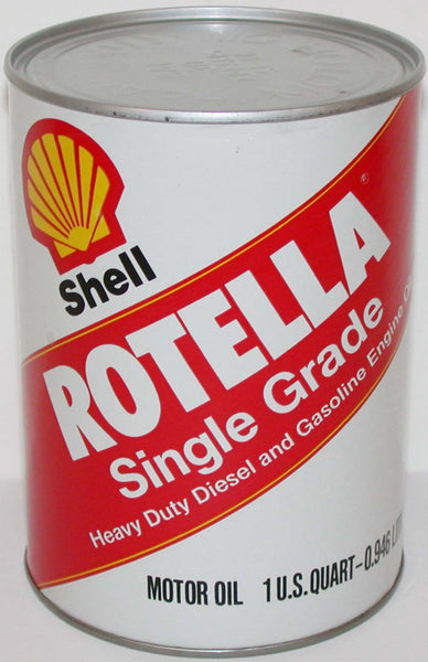 Vintage motor oil can SHELL ROTELLA Single Grade round one quart size n-mint