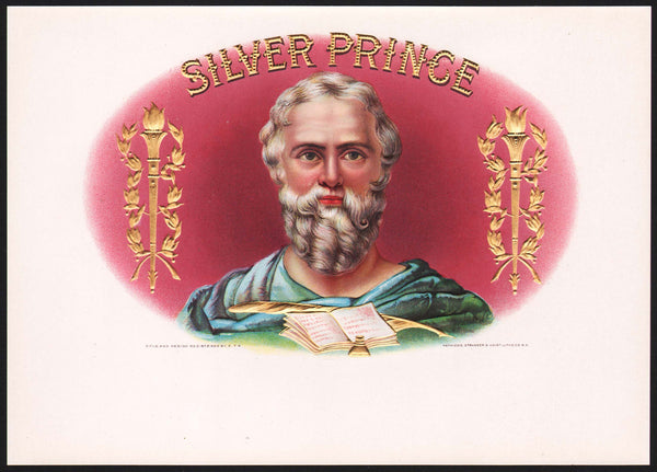 Vintage label SILVER PRINCE cigar box inner man pictured embossed unused n-mint+