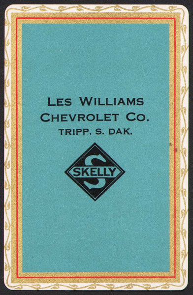 Vintage playing card SKELLY gas oil Les Williams Chevrolet Co Tripp South Dakota