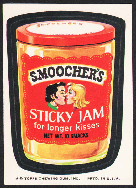 Vintage Topps Wacky Packages original sticker tan back SMOOCHERS Sticky Jam