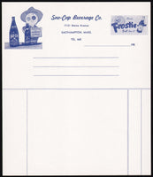 Vintage receipt SNO-CAP BEVERAGE Frostie Root Beer dated 1950s Easthampton Mass