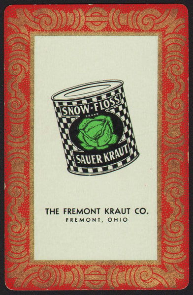 Vintage playing card SNOW FLOSS SAUER KRAUT red border Fremont Kraut Co Ohio