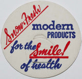 Vintage milk bottle cap SNOW FRESH Modern Product Smile of Health Elgin Illinois