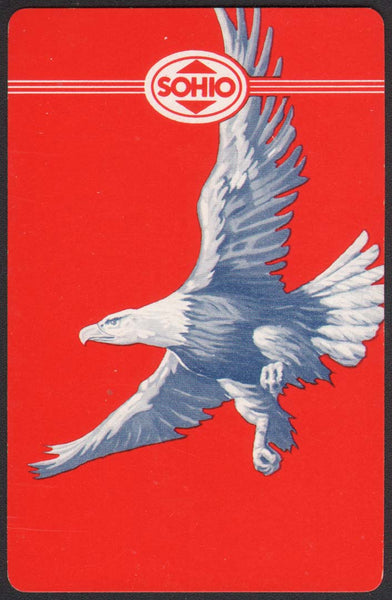 Vintage playing card SOHIO with a red background picturing the flying bald eagle