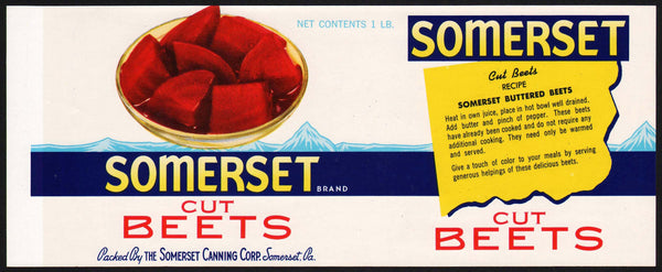 Vintage label SOMERSET Cut Beets mountains pictured Pennsylvania unused n-mint+