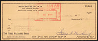 Vintage bank check SOO BOTTLING CO dated 1971 Sault Ste Marie Michigan excellent++