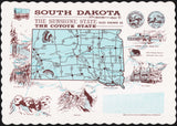 Vintage placemat SOUTH DAKOTA The Sunshine Coyote State map Mt Rushmore pictured