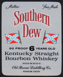 Vintage label SOUTHERN DEW Bourbon Whiskey flags pictured Meadowlawn Kentucky