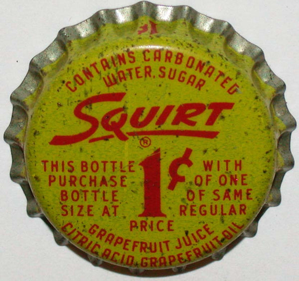 Vintage soda pop bottle cap SQUIRT with large 1 cent cork lined new old stock