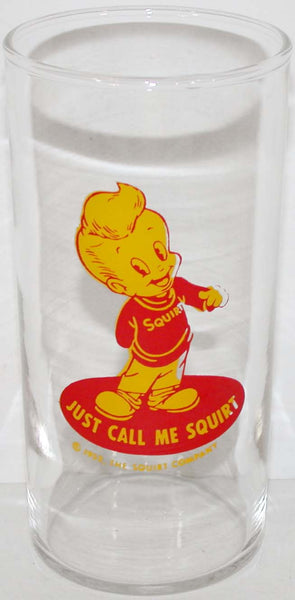 Vintage glass SQUIRT soda pop Just Call Me Squirt boy pictured dated 1952 n-mint