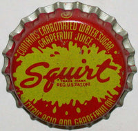 Vintage soda pop bottle cap SQUIRT red and yellow with splash logo cork lined