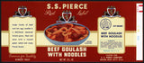 Vintage label S S PIERCE Beef Goulash With Noodles Boston Massachusetts n-mint+