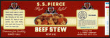 Vintage label S S PIERCE Beef Stew pictured Boston Massachusetts unused n-mint+